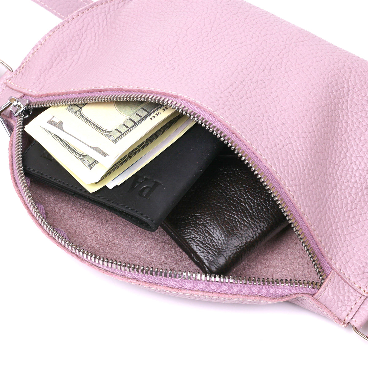 Leather Practical Women's Waist Bag SHVIGEL 16376 Lilac Genuine Leather