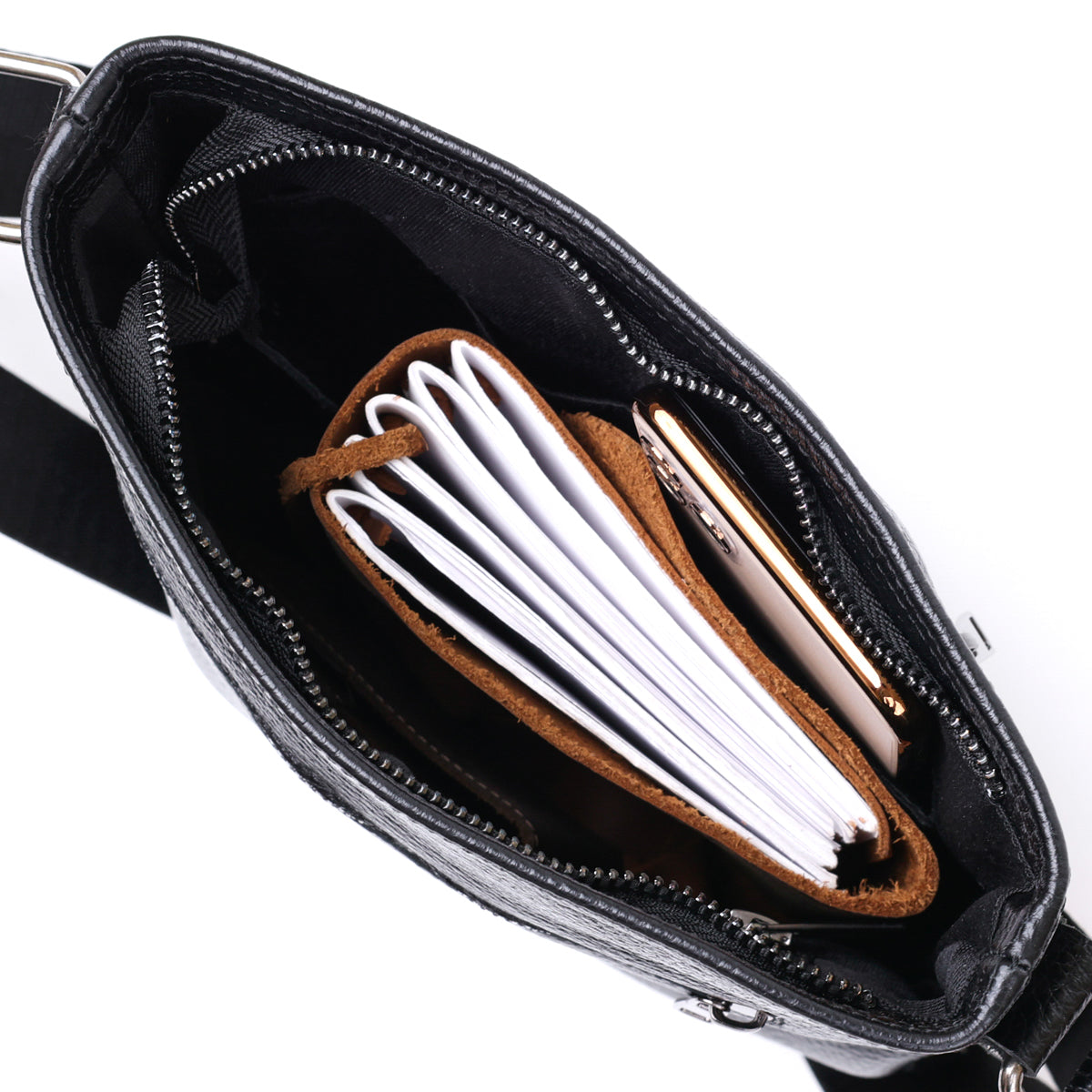 Stylish Leather Shoulder Bag for Men by SHVIGEL 11604 in Black, Made of Natural Leather