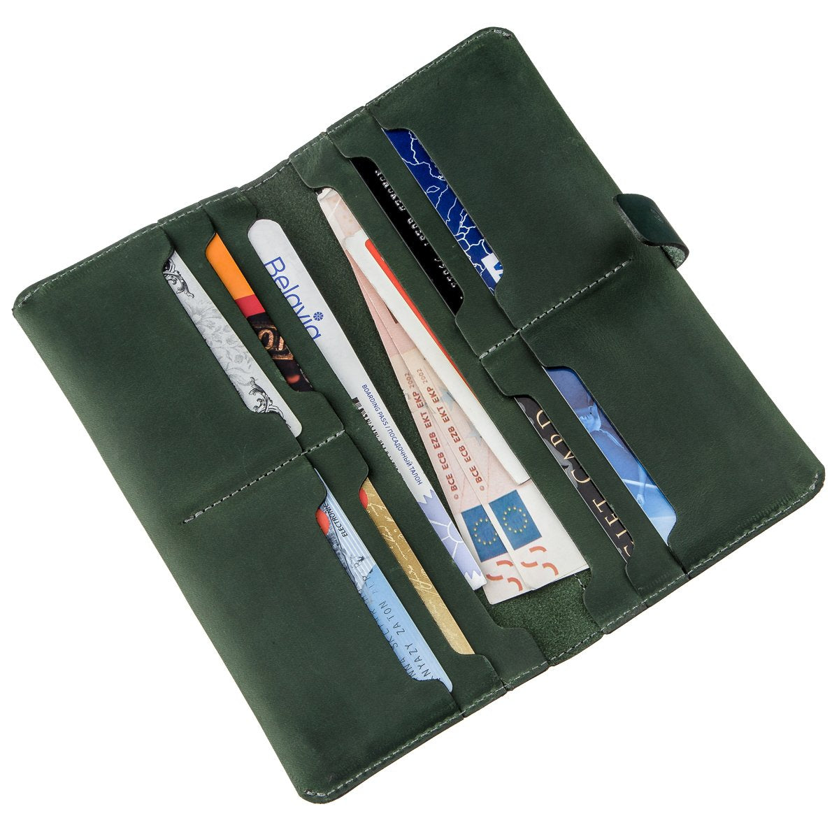 Vintage Leather Wallet SHVIGEL 16206 Green - High-Quality Genuine Leather, Ukraine Made