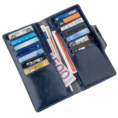 Unisex Vertical Wallet SHVIGEL 16174 Blue Alcor Leather with Snap Closure