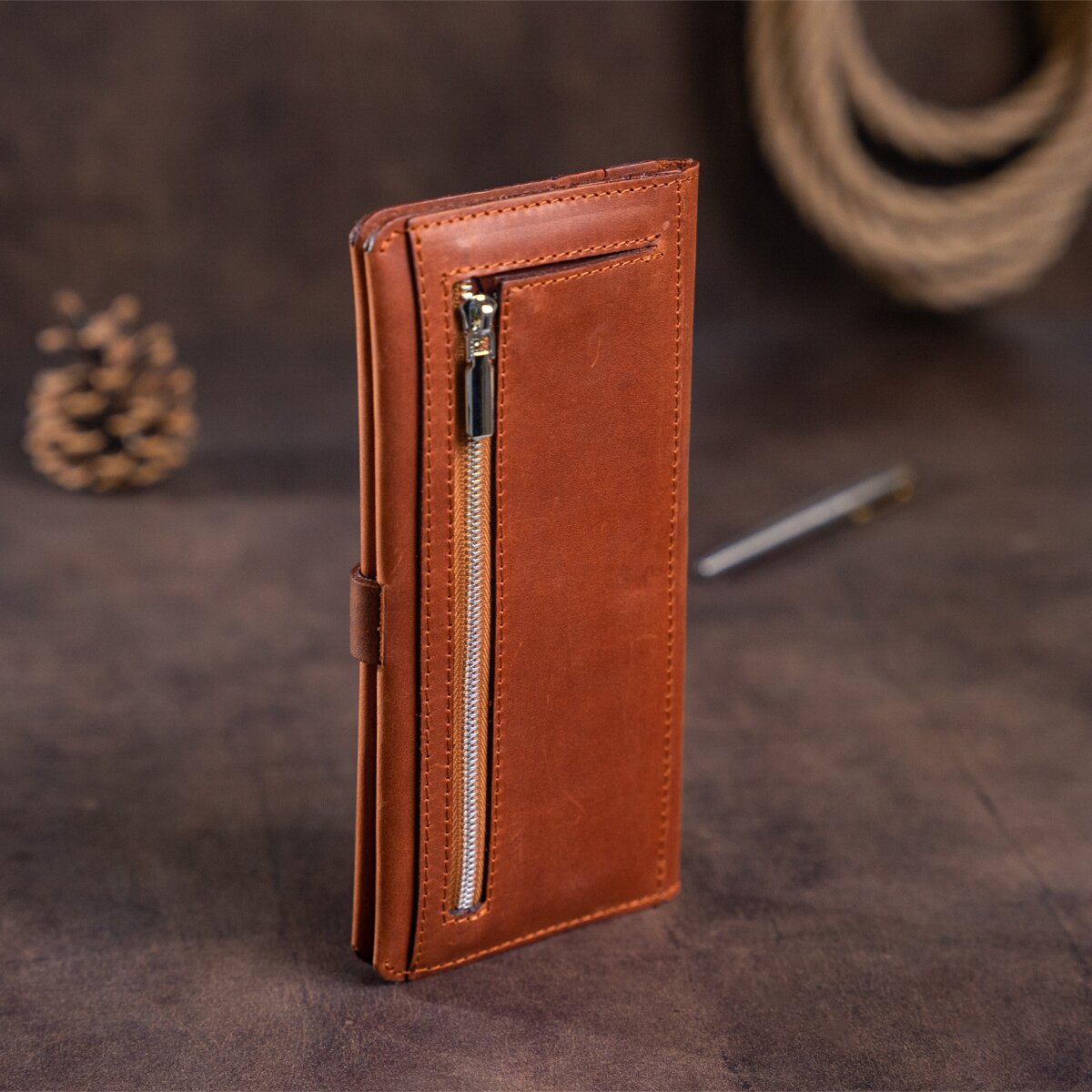 Men's Vintage Leather Wallet SHVIGEL 16208 Brown Genuine Leather Design