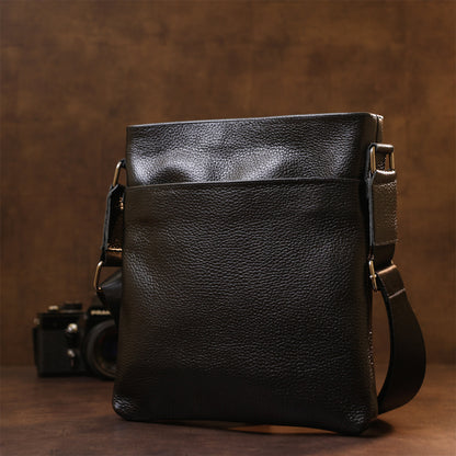 Leather Crossbody Bag SHVIGEL 11603 Black, Durable Natural Leather, Made in Ukraine