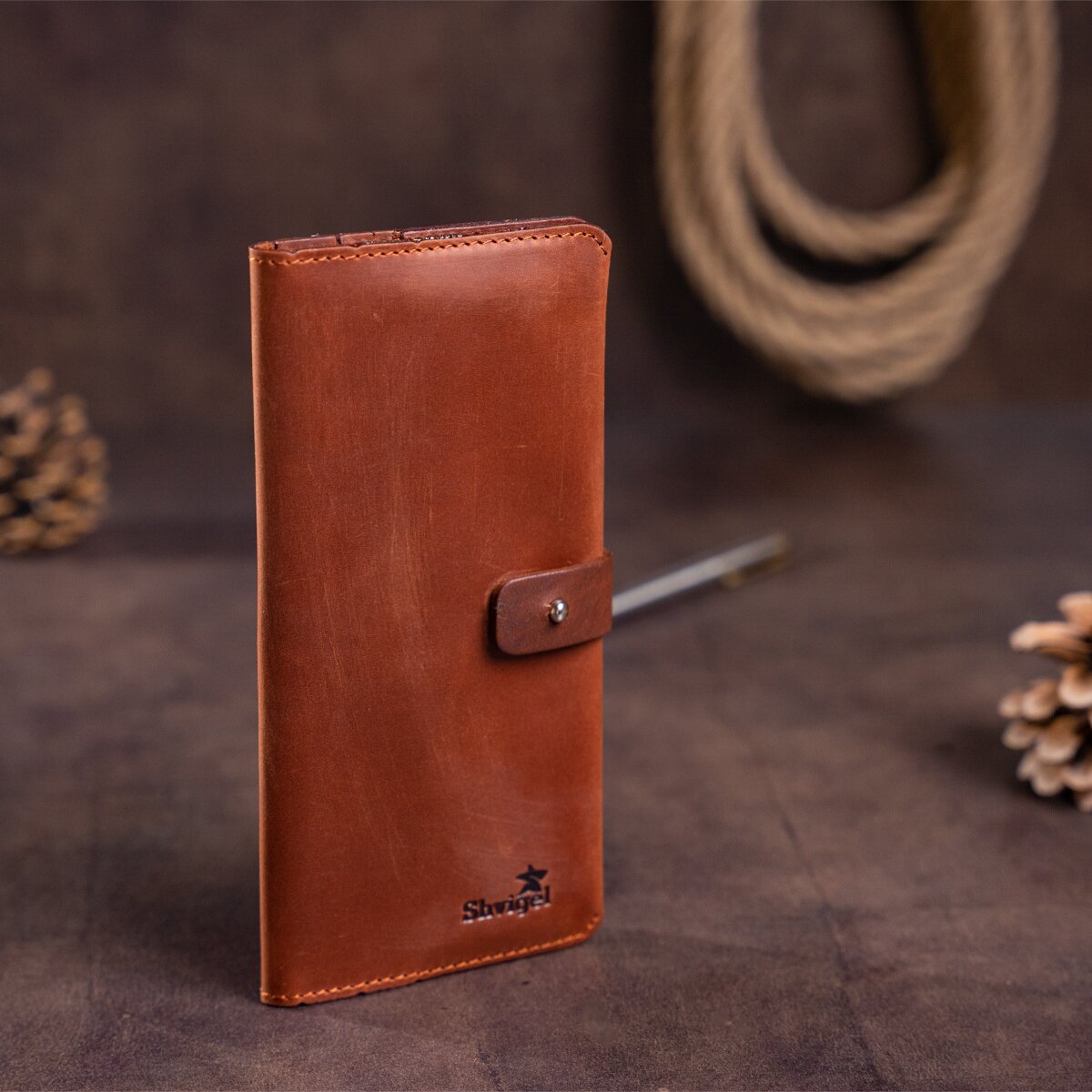Men's Vintage Leather Wallet SHVIGEL 16208 Brown Genuine Leather Design