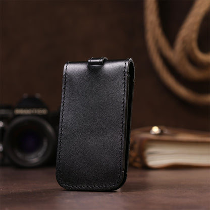 Compact Leather Key Holder with Strap SHVIGEL 13988 Black, Natural Leather, Made in Ukraine