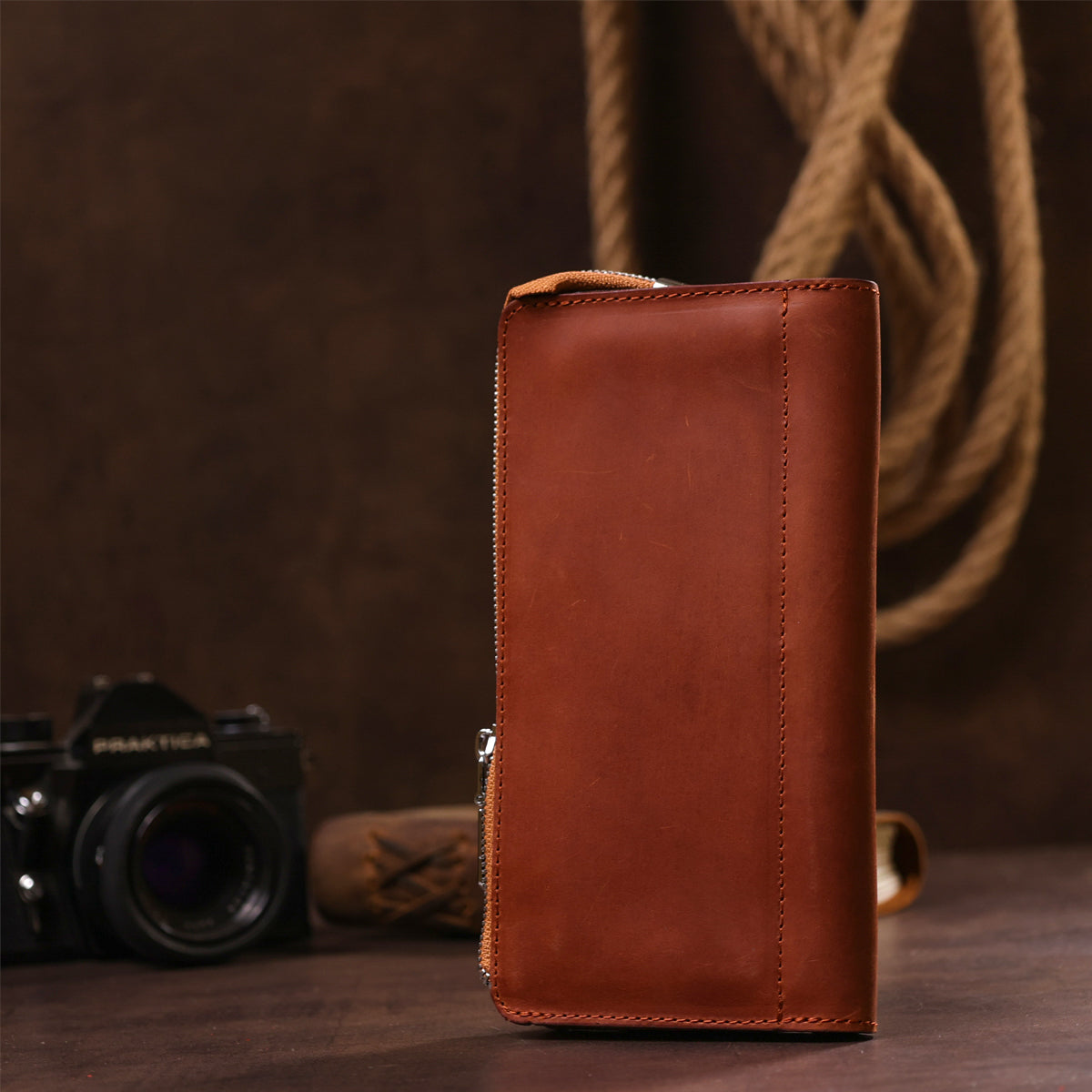 Unisex Vintage Leather Clutch SHVIGEL 16190 in Reddish Brown – Made in Ukraine, Genuine Leather