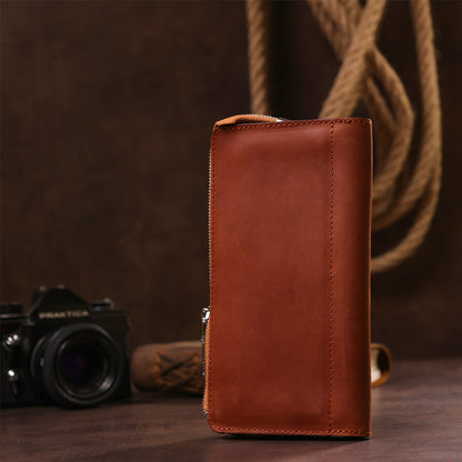 Unisex Vintage Leather Clutch SHVIGEL 16190 in Reddish Brown – Made in Ukraine, Genuine Leather