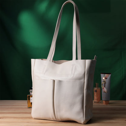 Spacious SHVIGEL Leather Shopper Bag 22843 Beige Made in Ukraine – Durable Design