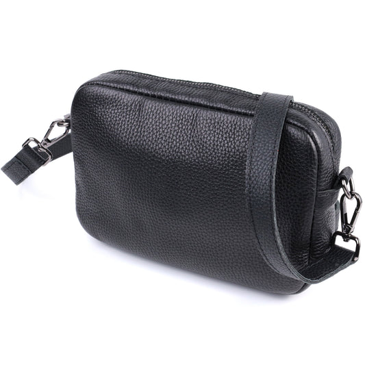 Classic Crossbody Bag Made of Grain Leather by SHVIGEL 22842 - Black Color, Premium Quality