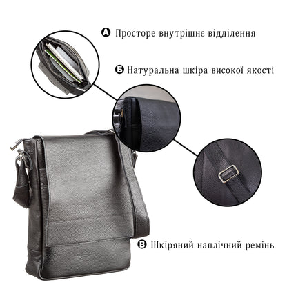Leather Bag SHVIGEL 11080 Black Made in Ukraine, Genuine Leather Material