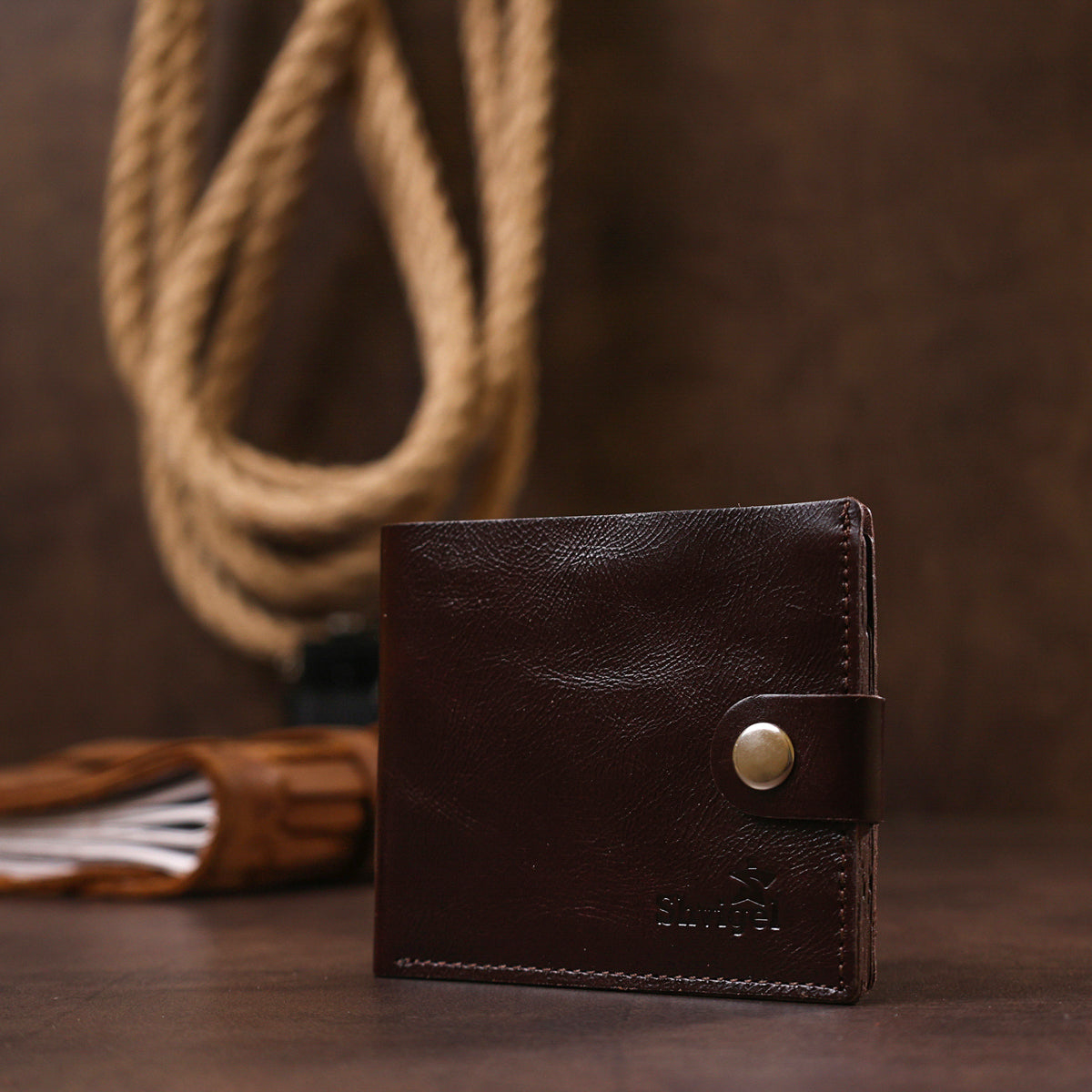 Universal Men's Wallet SHVIGEL 16464 Brown Genuine Leather from Ukraine