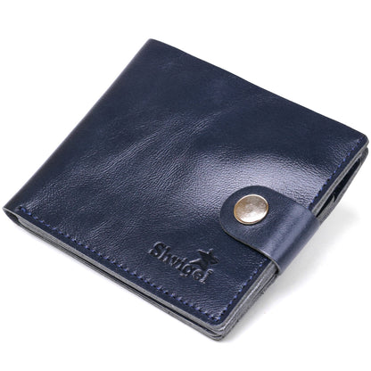 Compact Leather Wallet SHVIGEL 16444 Blue Natural Leather Made in Ukraine