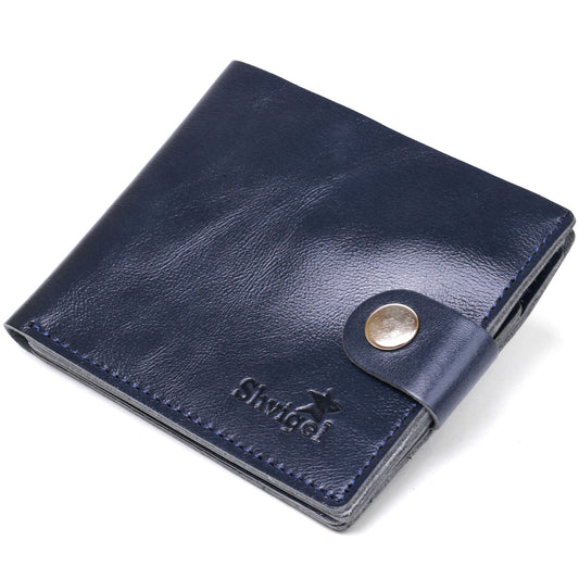 Compact Leather Wallet SHVIGEL 16444 Blue Natural Leather Made in Ukraine