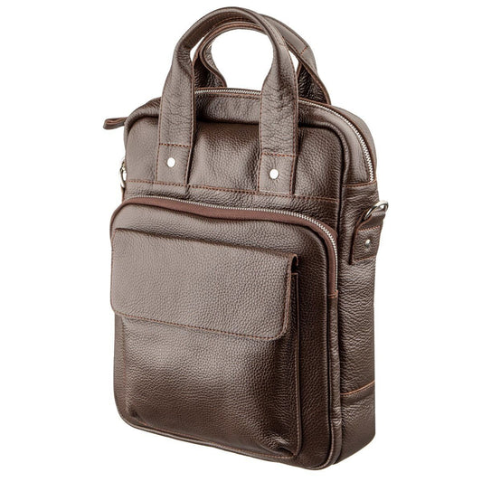 High-Quality SHVIGEL Vertical Men's Bag A4 Format 11168 Brown Flotar Genuine Leather