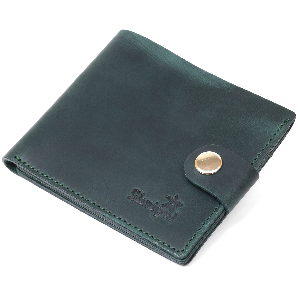 Fashionable Vintage Wallet SHVIGEL 16498 Green Genuine Leather, Ukraine Made
