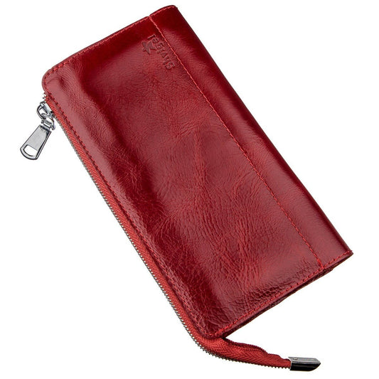 Bright Red Leather Clutch for Women by SHVIGEL Model 16185 Made in Ukraine Natural Leather