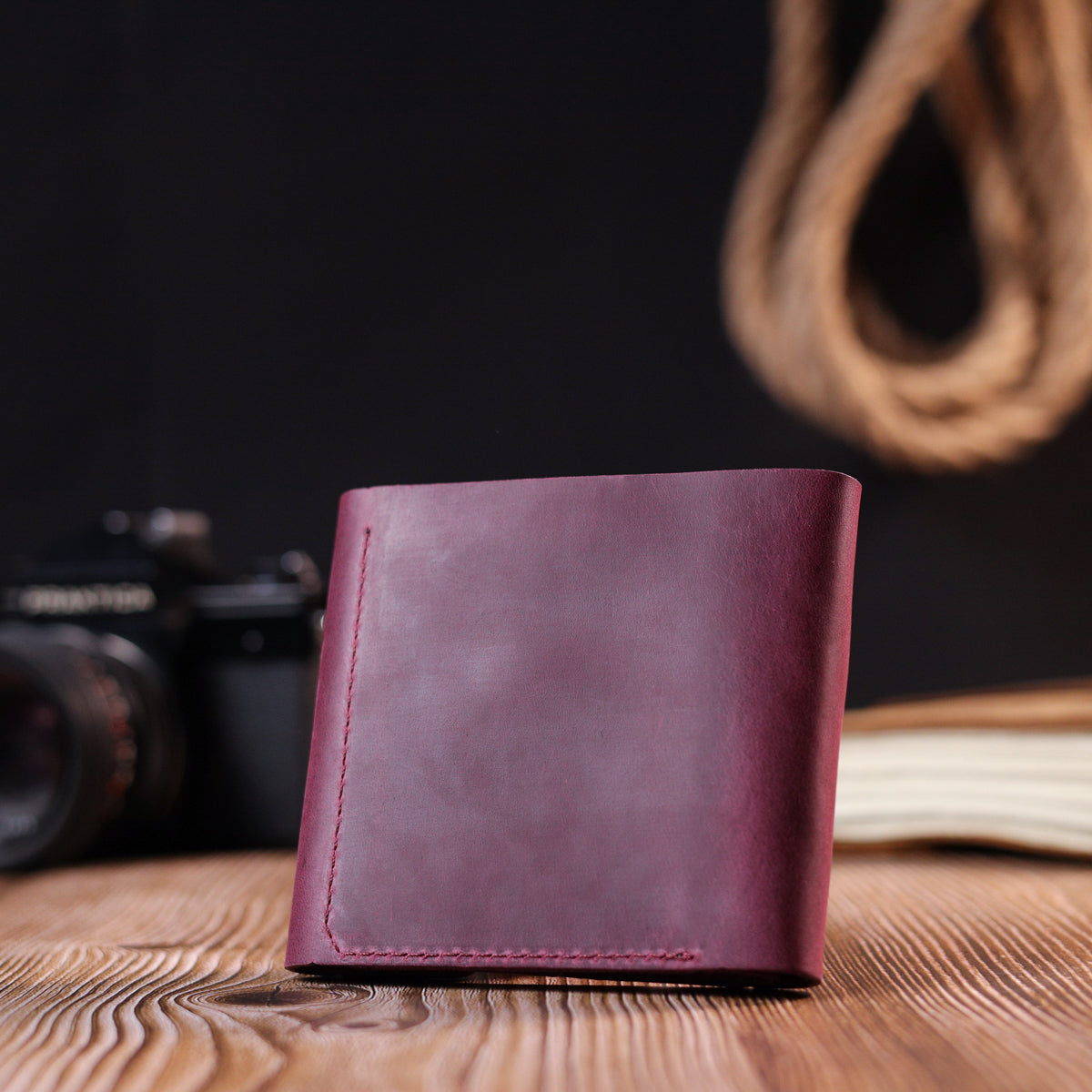 Leather Matte Wallet SHVIGEL 16616 Burgundy Natural Leather Made in Ukraine