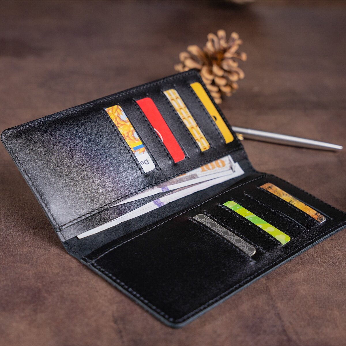 Vertical Leather Wallet SHVIGEL 13991 Black Genuine Leather with Slim Design