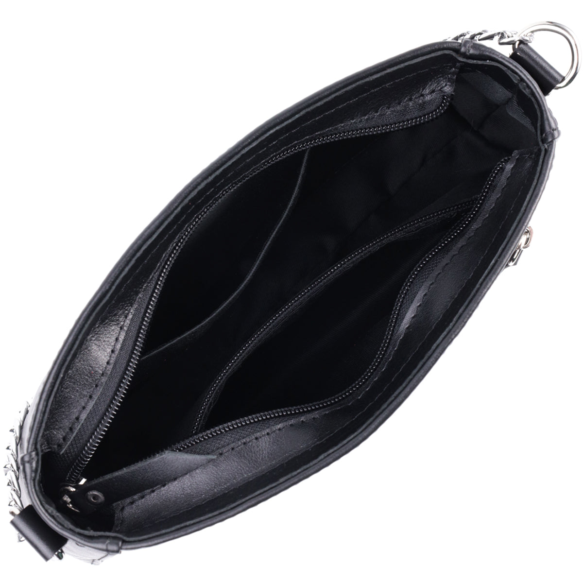 Ladies' Baguette Bag with Detachable Chain and Strap, SHVIGEL 22838, Black Leather