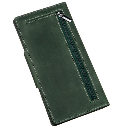 Unisex Vertical Wallet SHVIGEL 16179 Vintage Green Leather with Button Closure