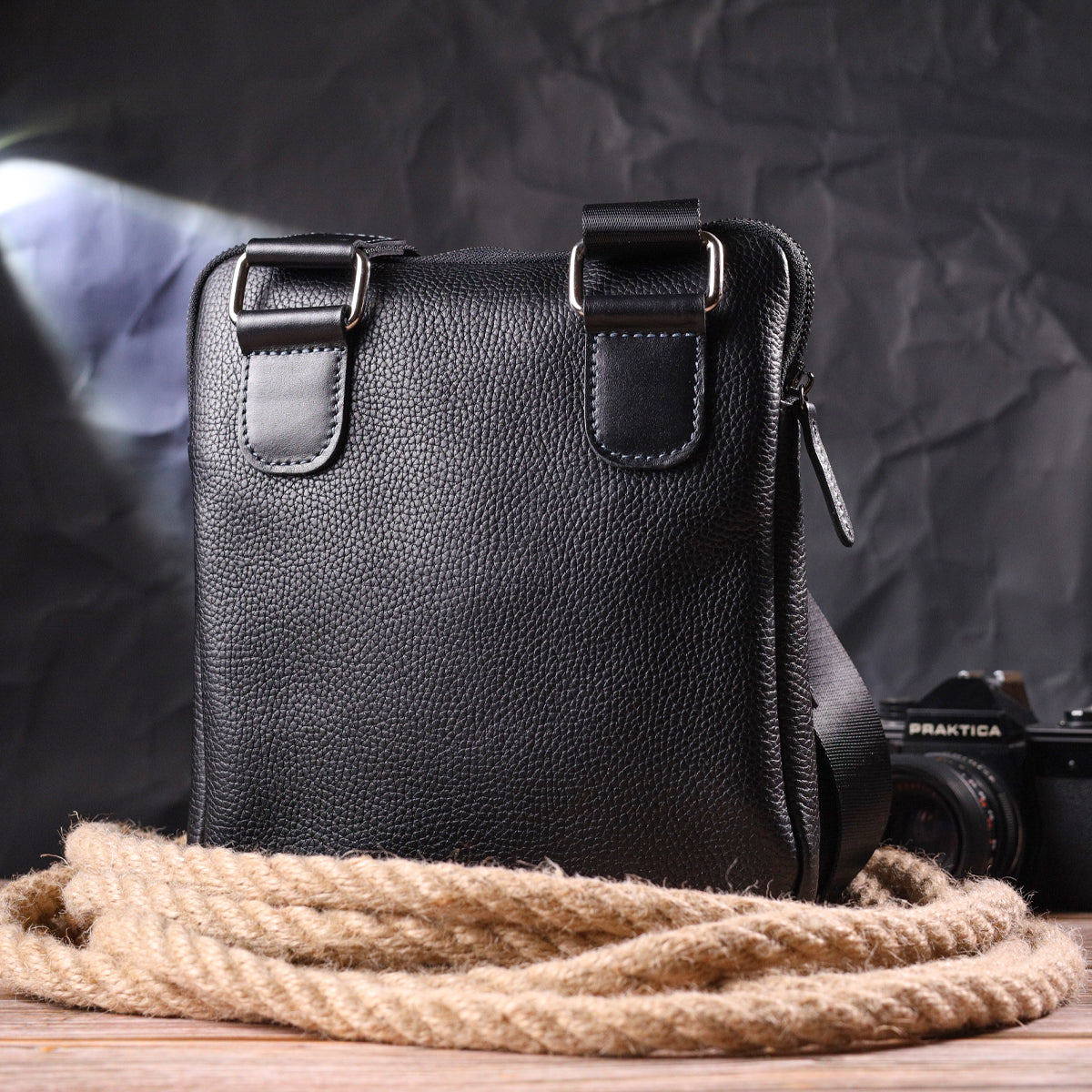 Men's Combination Leather Bag SHVIGEL 18720 Black - Premium Quality Ukrainian Craftsmanship