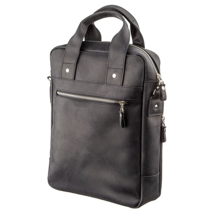 Vertical Men's Bag SHVIGEL 11169 A4 Size Black Matte Natural Leather