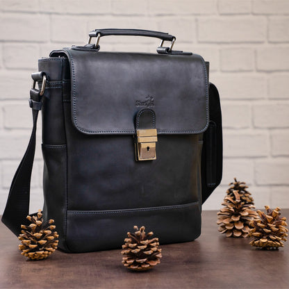 Men's Vintage Leather Bag SHVIGEL 11137 Black Made in Ukraine Natural Leather