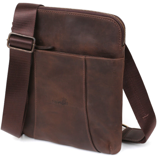 Stylish Men's Vintage Leather Messenger Bag SHVIGEL 11180 Brown, Genuine Leather