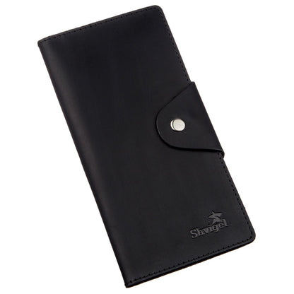 Vertical Men's Wallet by SHVIGEL 16182 in Black Vintage Leather with Button Closure