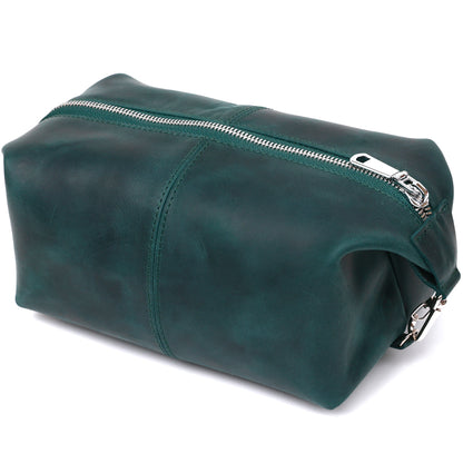 Leather Matte Cosmetic Bag SHVIGEL 16399 Green Natural Leather Ukraine