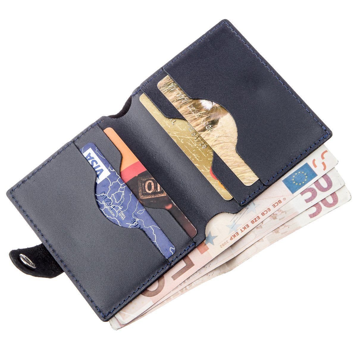 Vertical Men's Leather Wallet SHVIGEL 16220 Blue Natural Leather Made in Ukraine